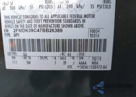 2007 Ford Edge Sel Plus из США, поврежденный, VIN 2FMDK39C47BB26389